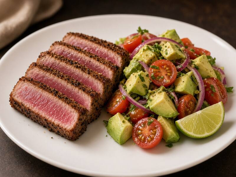 Atún Sellado con Ensalada de Aguacate