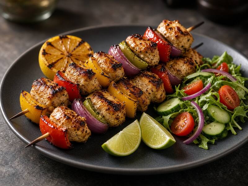 Brochetas de Pollo al Limón con Verduras