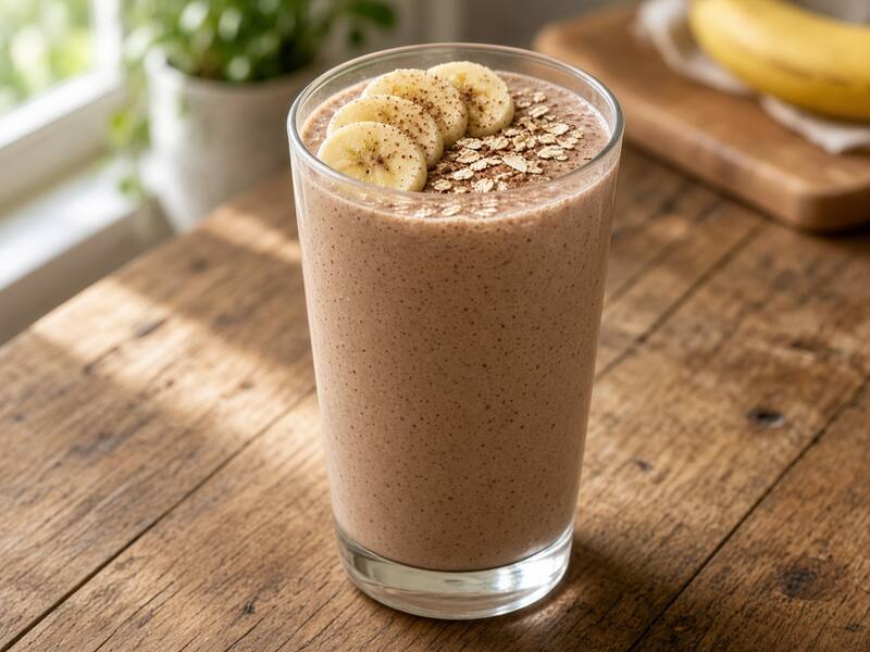 Licuado Energético de Plátano, Avena y Cacao