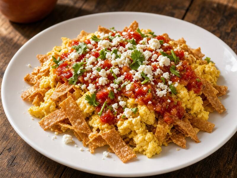 Migas de Tortilla con Huevo y Salsa Roja