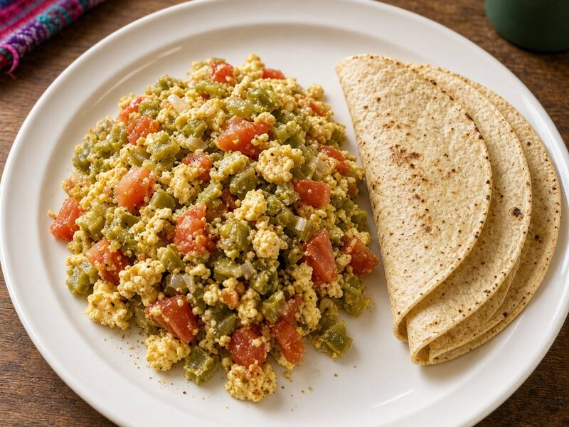 Nopalitos Guisados con Huevo Revuelto
