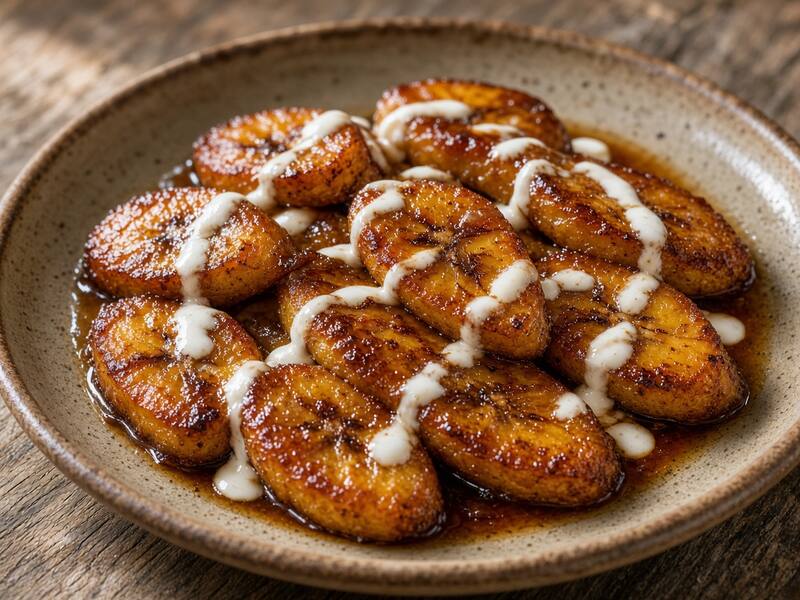 Plátano Macho Frito con Crema y Piloncillo