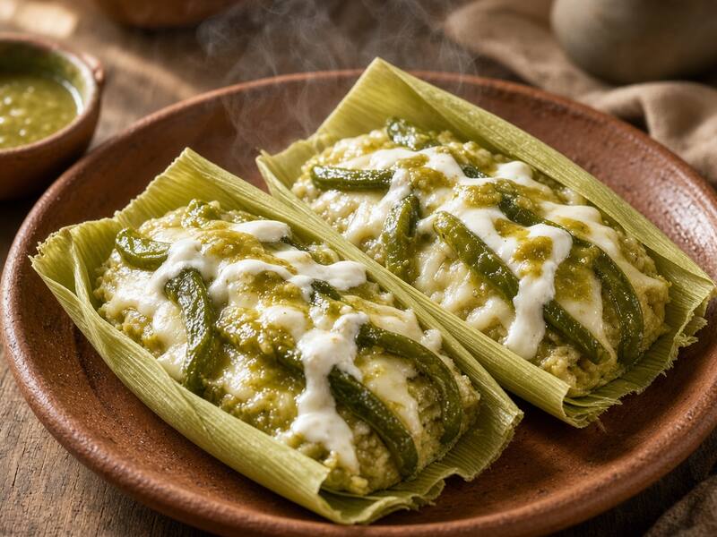 Tamales de Rajas con Crema y Queso